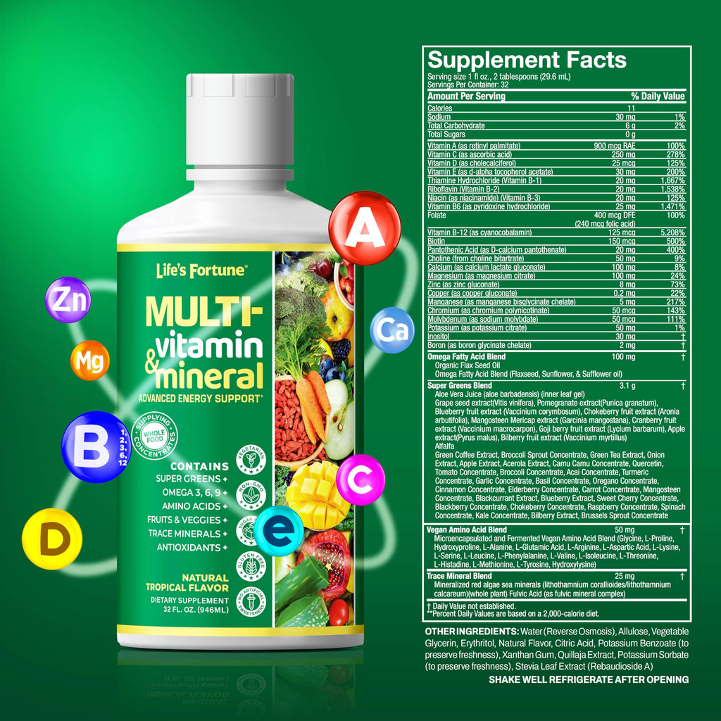 Liquid Multivitamin 90+ Nutrients Sugar Free Tropical Flavor 32 oz F36644