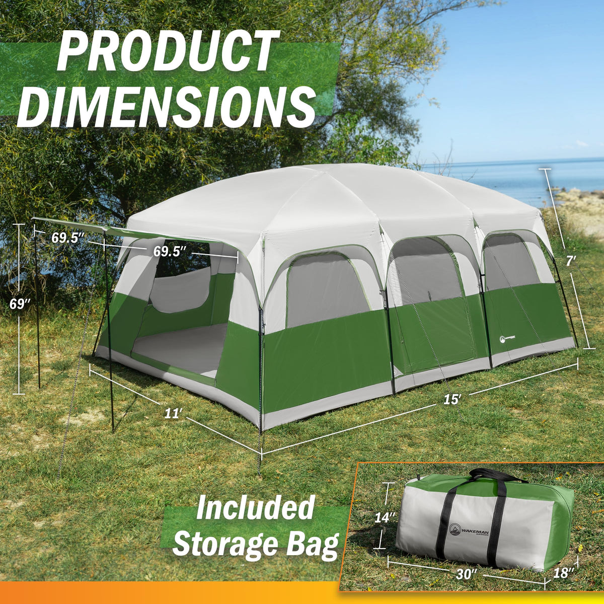 10-12 Person Camping Tent with Room Divider and Carry Bag L55962