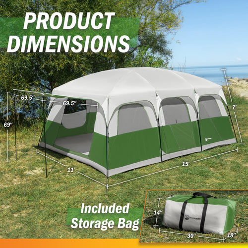 10-12 Person Camping Tent with Room Divider and Carry Bag L55962