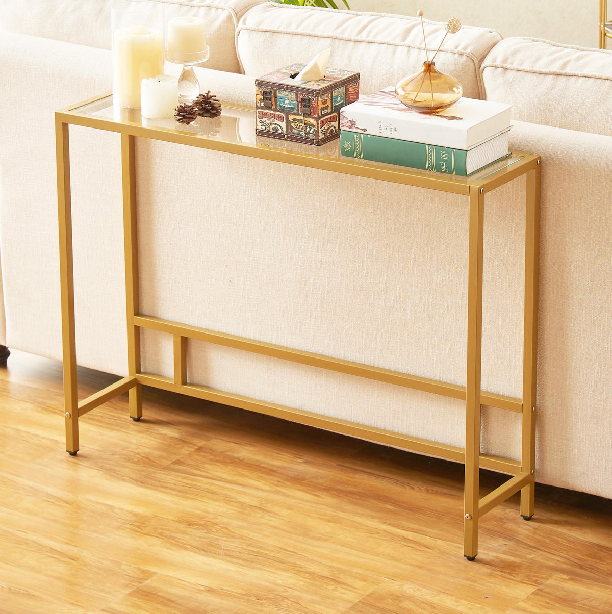 Small Modern Console Table Tempered Glass Metal Frame Q76702