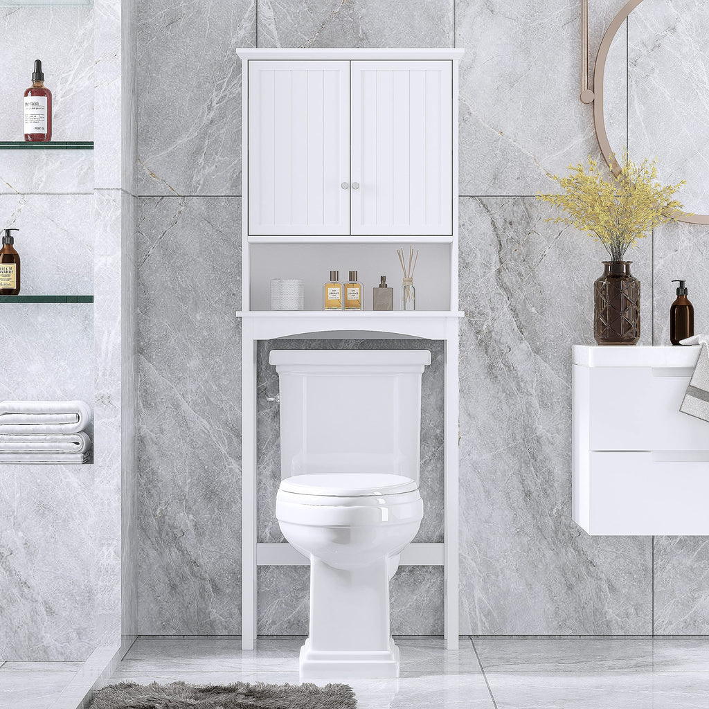 Over the Toilet Storage Cabinet with Doors, Adjustable Shelf, White Q7098